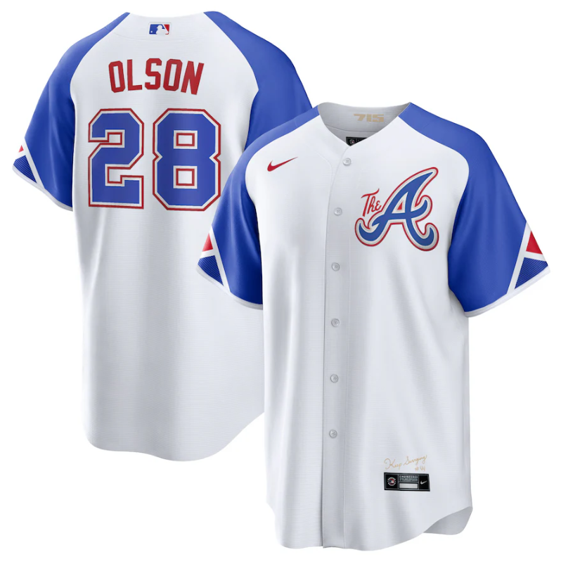 Youth Atlanta Braves #28 Matt Olson White 2023 City Connect Stitched Baseball Jersey Youth Atlanta Braves #28 Matt Olson White 2023 City Connect Stitched Baseball Jersey
